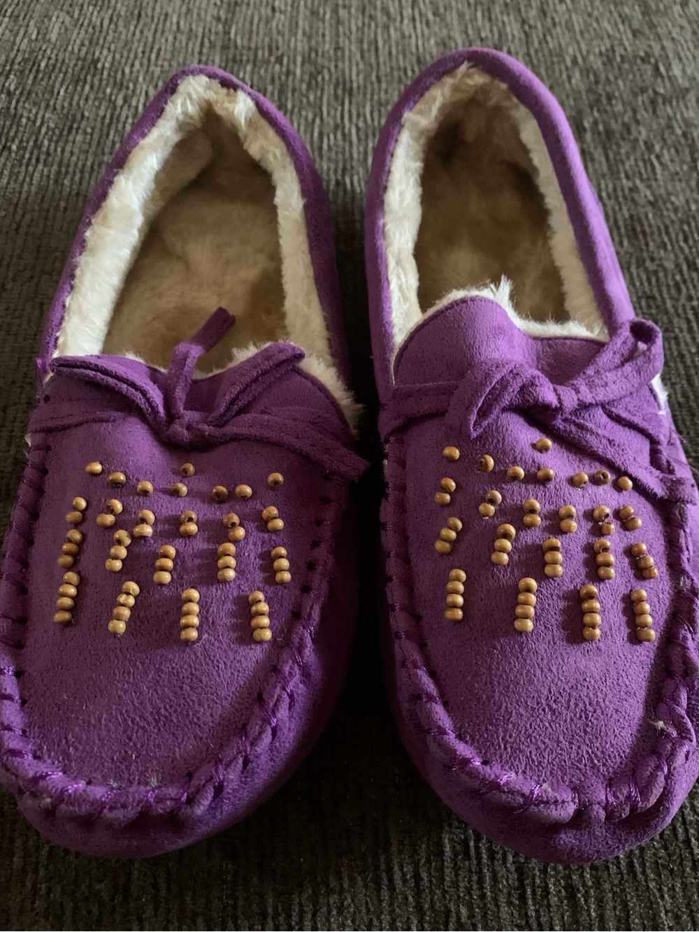 Purple Faux-Fur Lined Moccasin Slippers